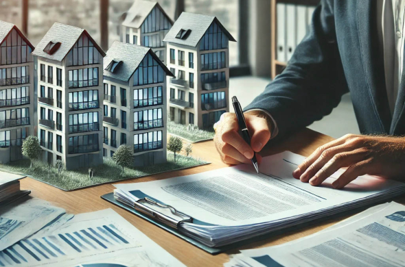 Gestión de seguros en comunidades de propietarios, un administrador revisando documentos de seguros